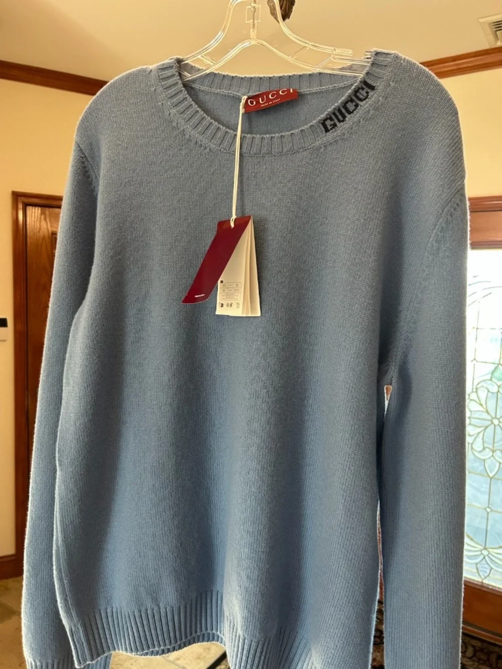 Gucci  Felted Blue Wool Knit Sweater with Intarsia.. Size XXXL.